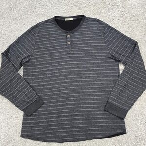 Marine Layer Shirt Mens XL Gray Striped Double Knit Henley Long Sleeve‎ Stretch